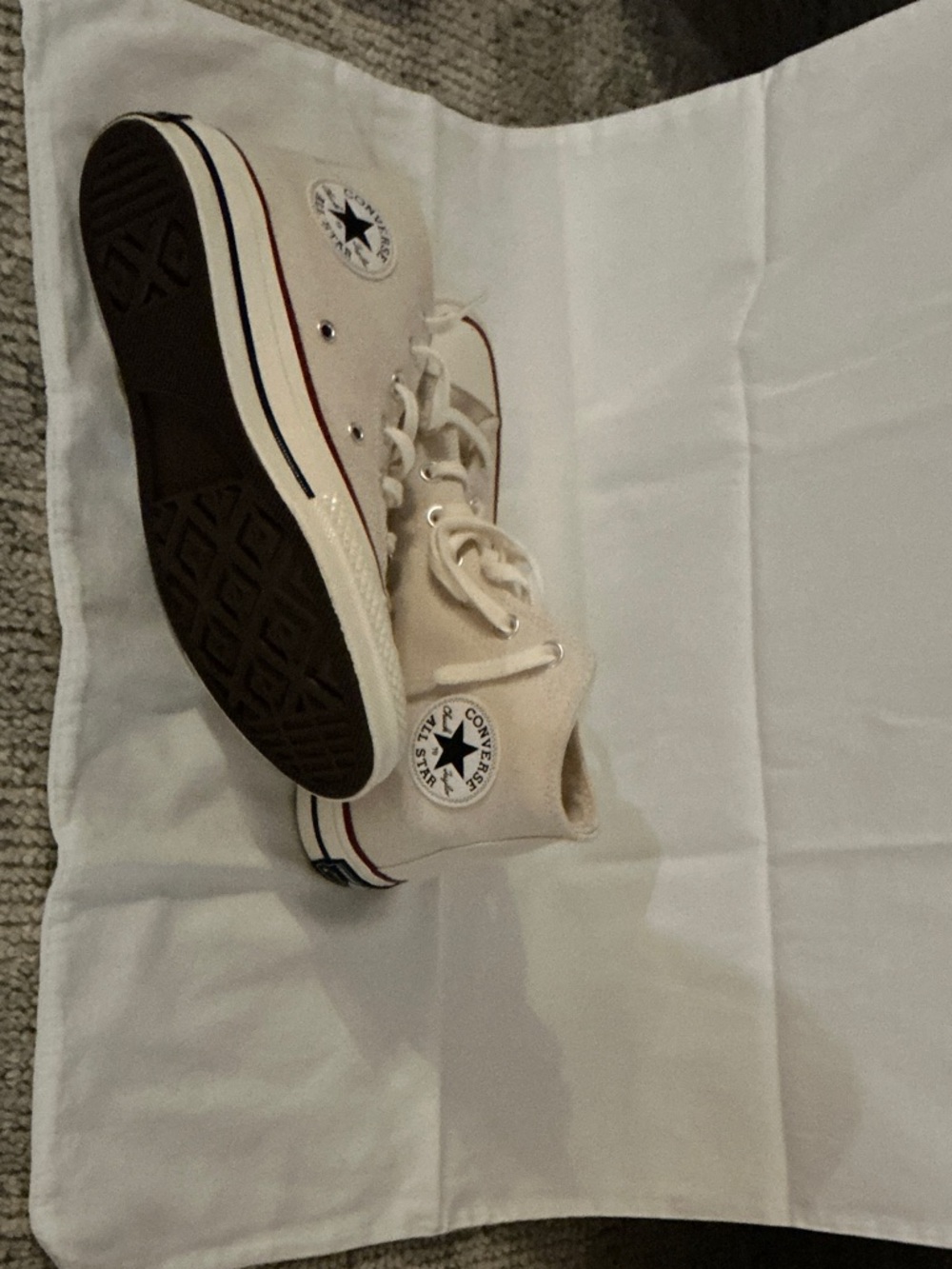 Converse Kids Classic High Top Sneakers in Off-White with Navy & Red Trim